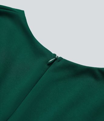 V Neck Puff Long Sleeve Straight Leg Work Jumpsuit with Pockets