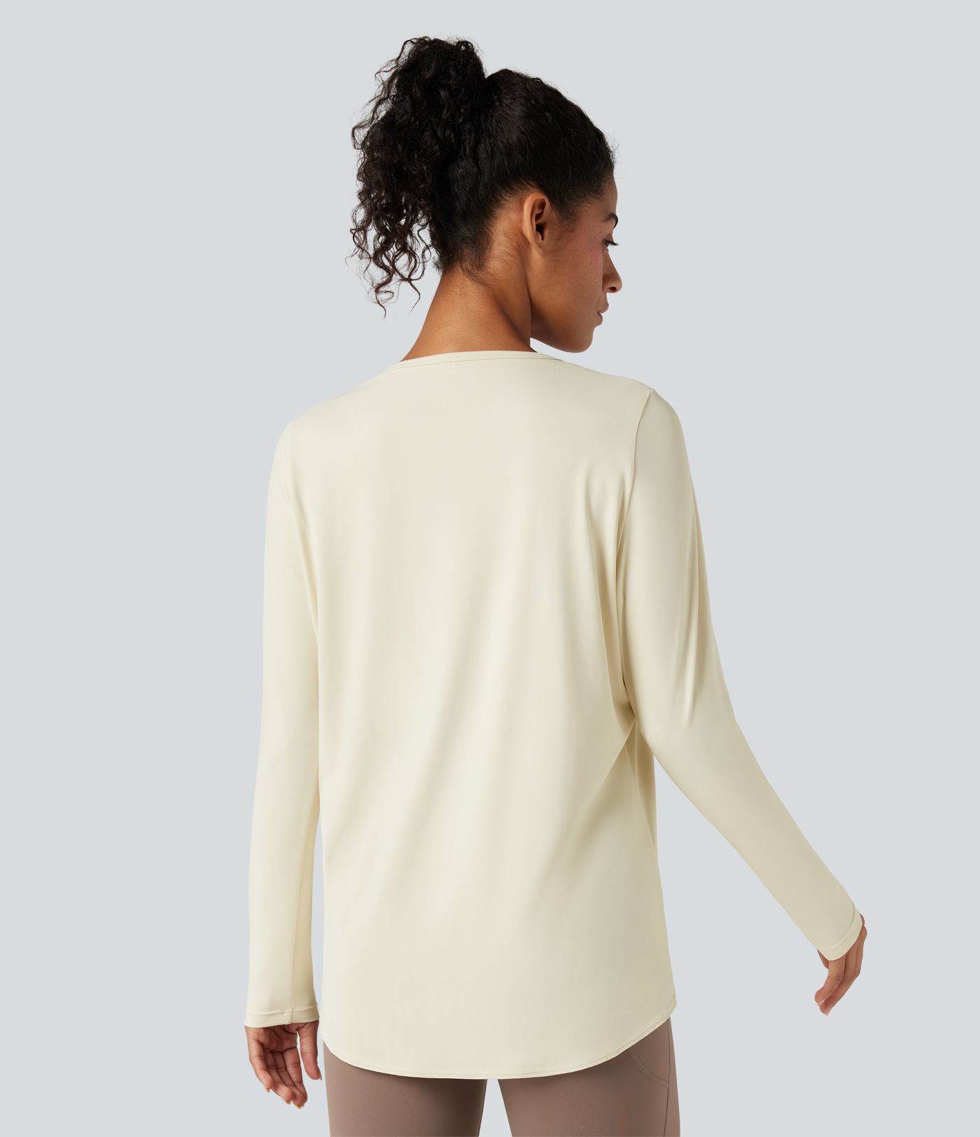 Round Neck Long Sleeve Crossover Hem Relaxed Running Sports Top