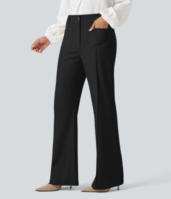 High Waisted Work Flare Pants with Pockets