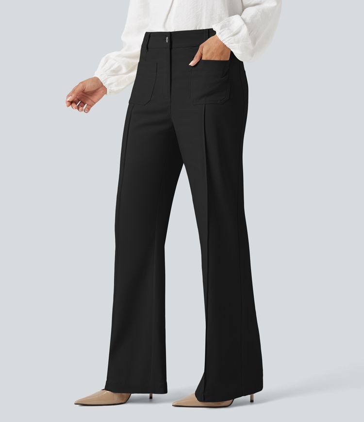 High Waisted Work Flare Pants with Pockets