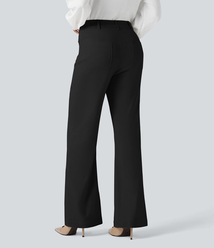 High Waisted Work Flare Pants with Pockets