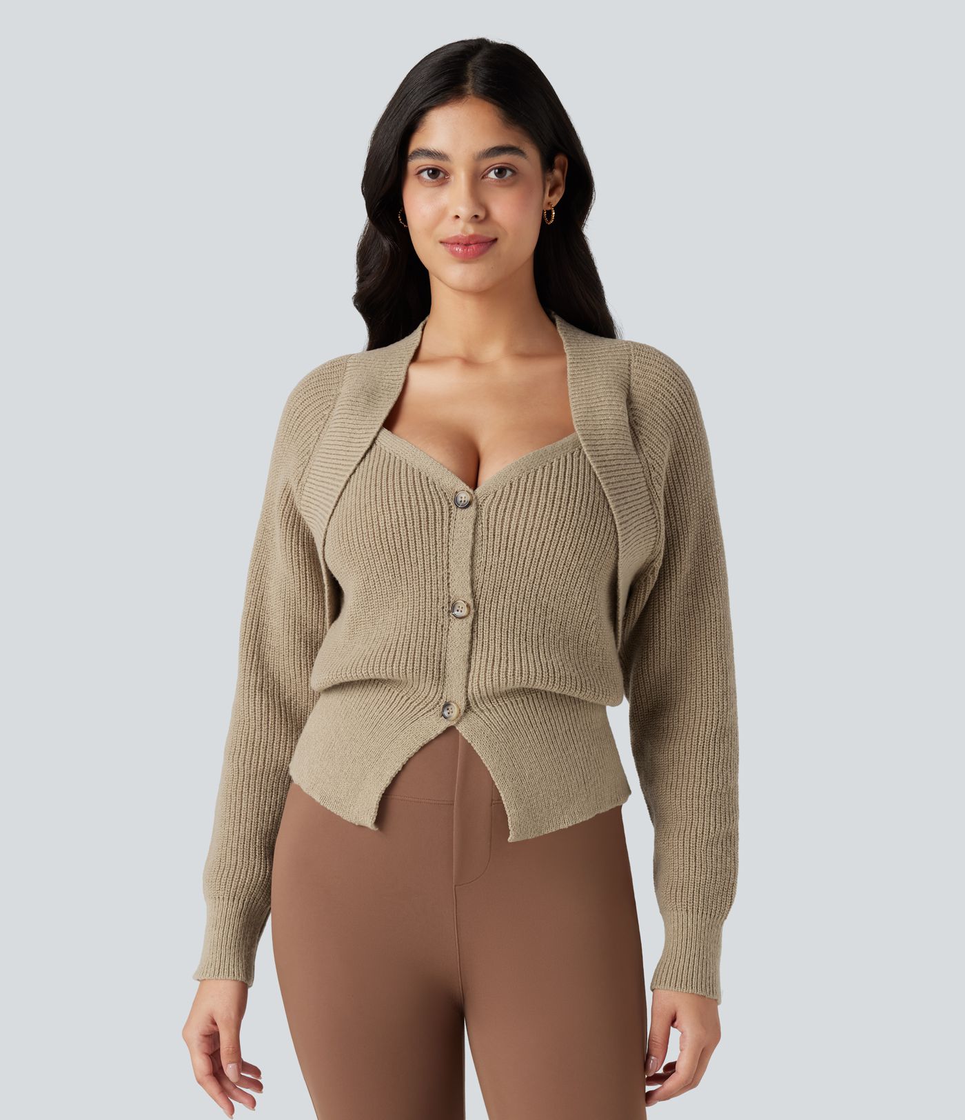 Queen Anne -mallinen pääntie, pitkähihainen 2-in-1 työneuletakki