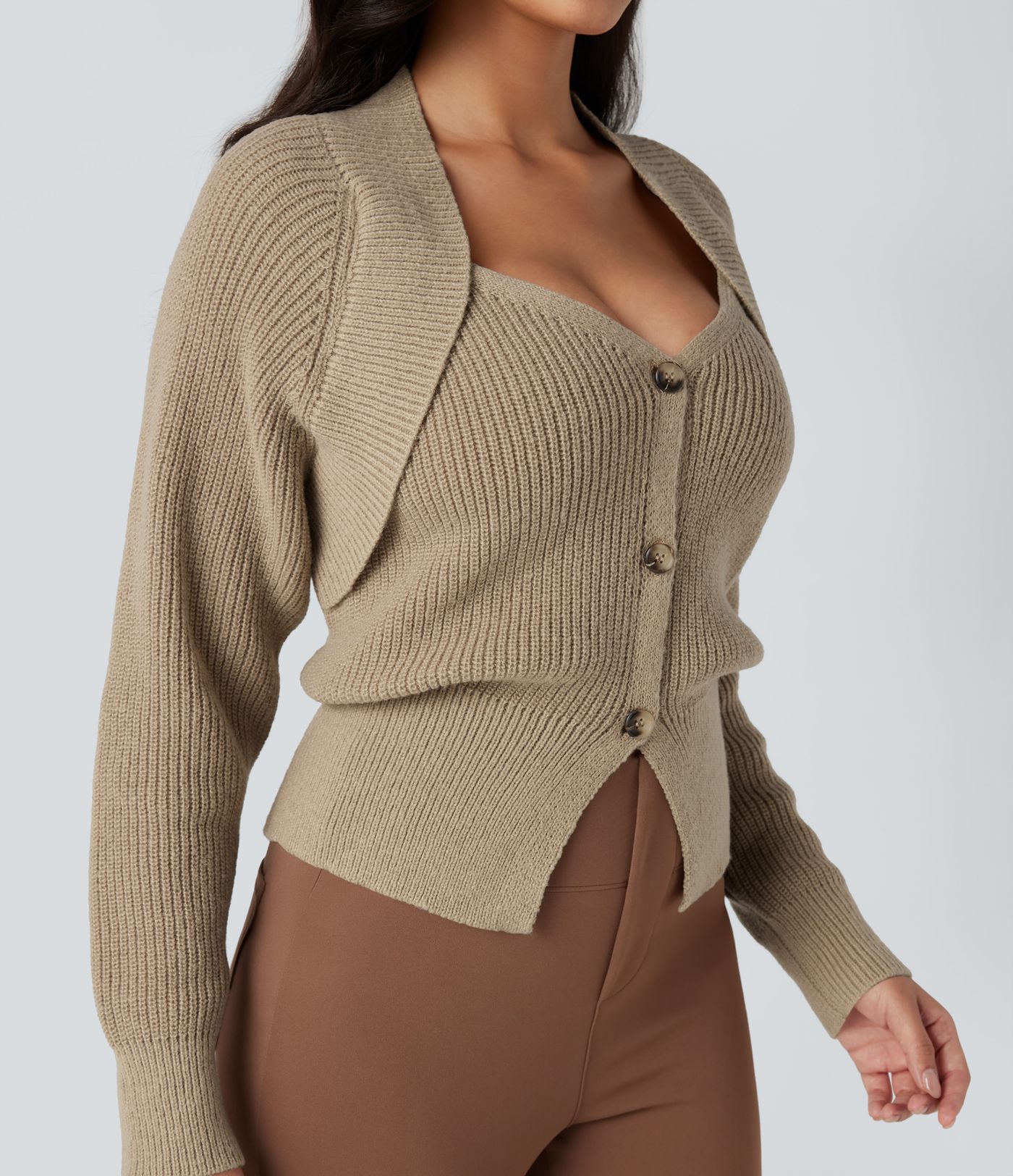 Queen Anne -mallinen pääntie, pitkähihainen 2-in-1 työneuletakki