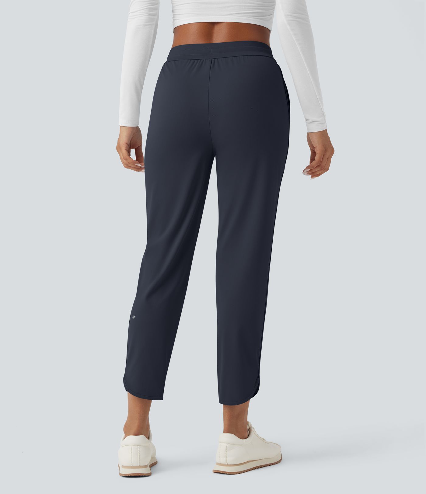 Mid Rise Drawstring Curved Hem Quick Dry Golf Tapered Trousers with Pockets-UPF40+