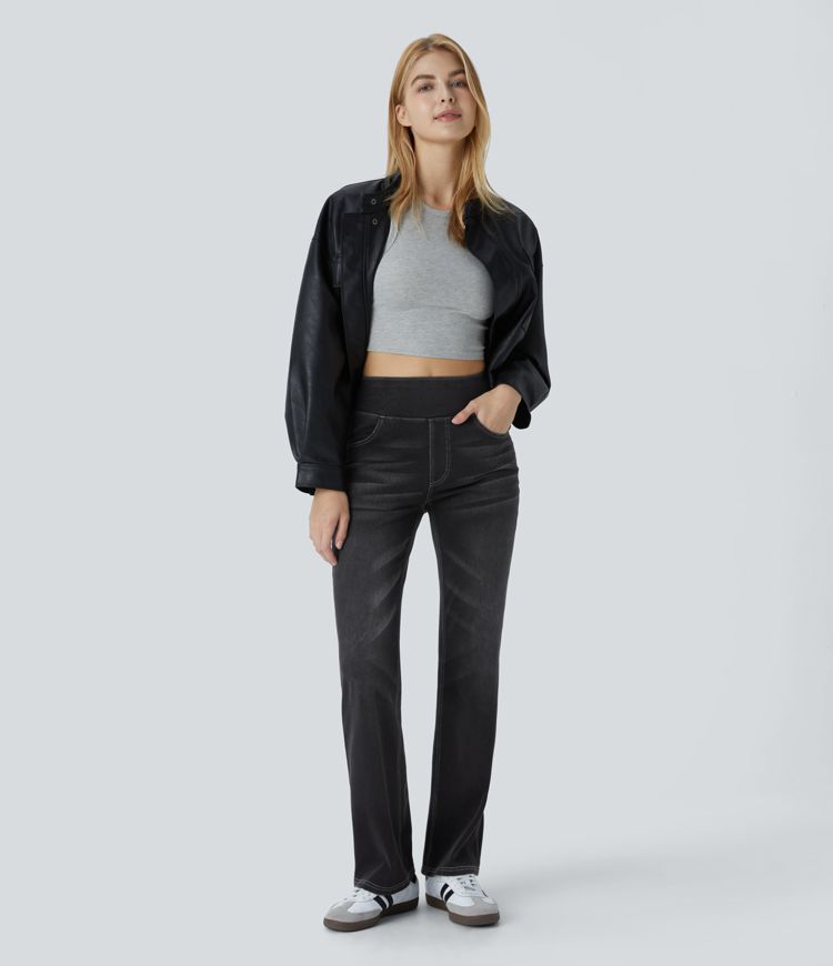 Halara Flex™ High Waisted Pockets Washed Casual Bootcut Jeans