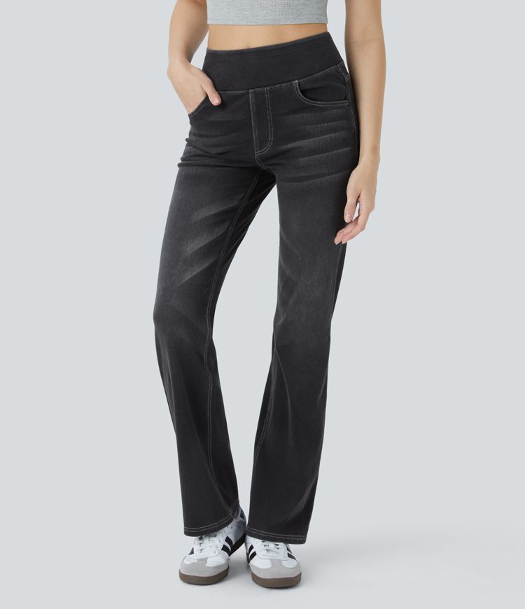 Jeans Halara Flex™ Denim tiro alto lavado elástico múltiple bolsillo corte acampanado