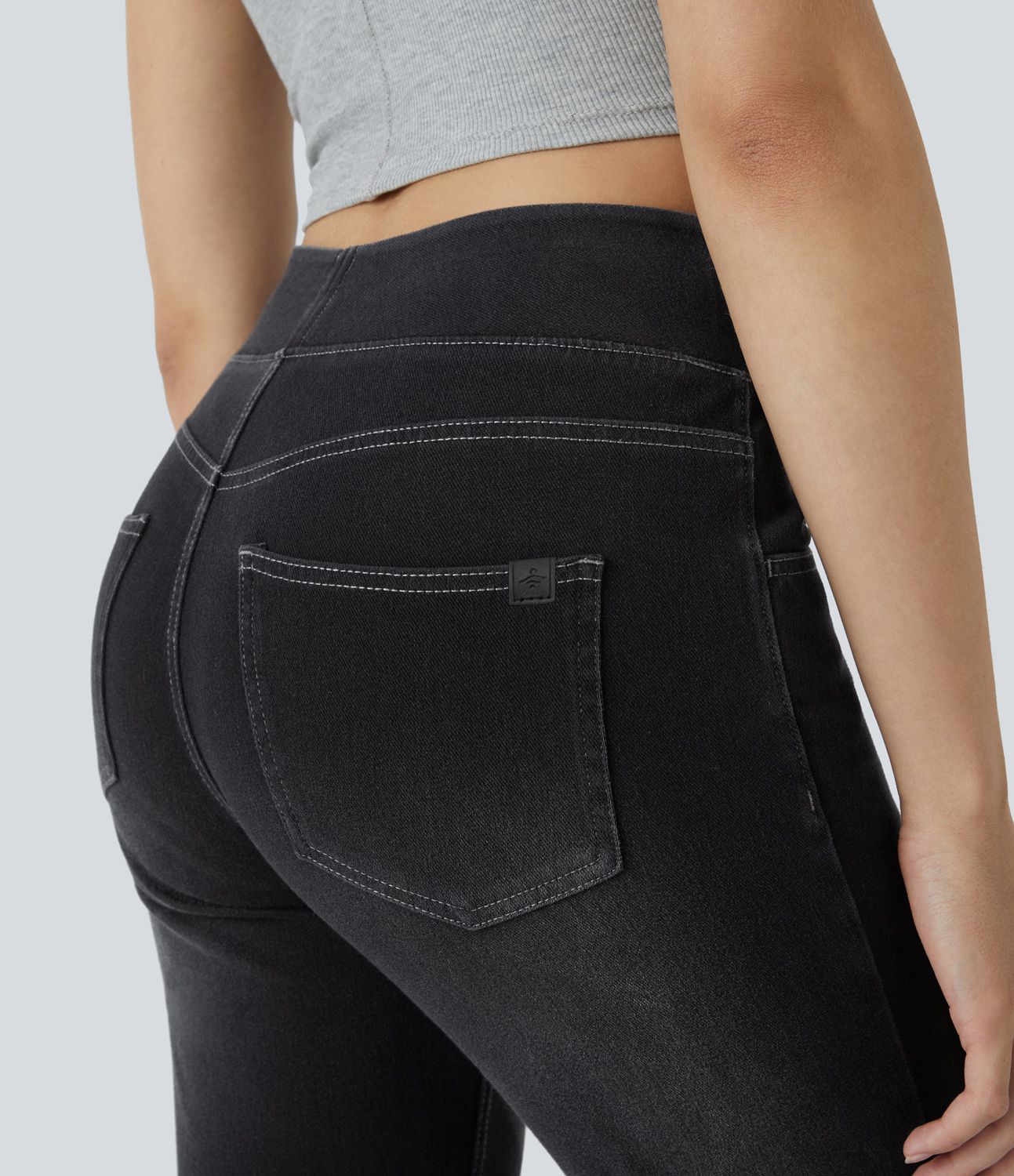 Jeans Halara Flex™ Denim tiro alto lavado elástico múltiple bolsillo corte acampanado