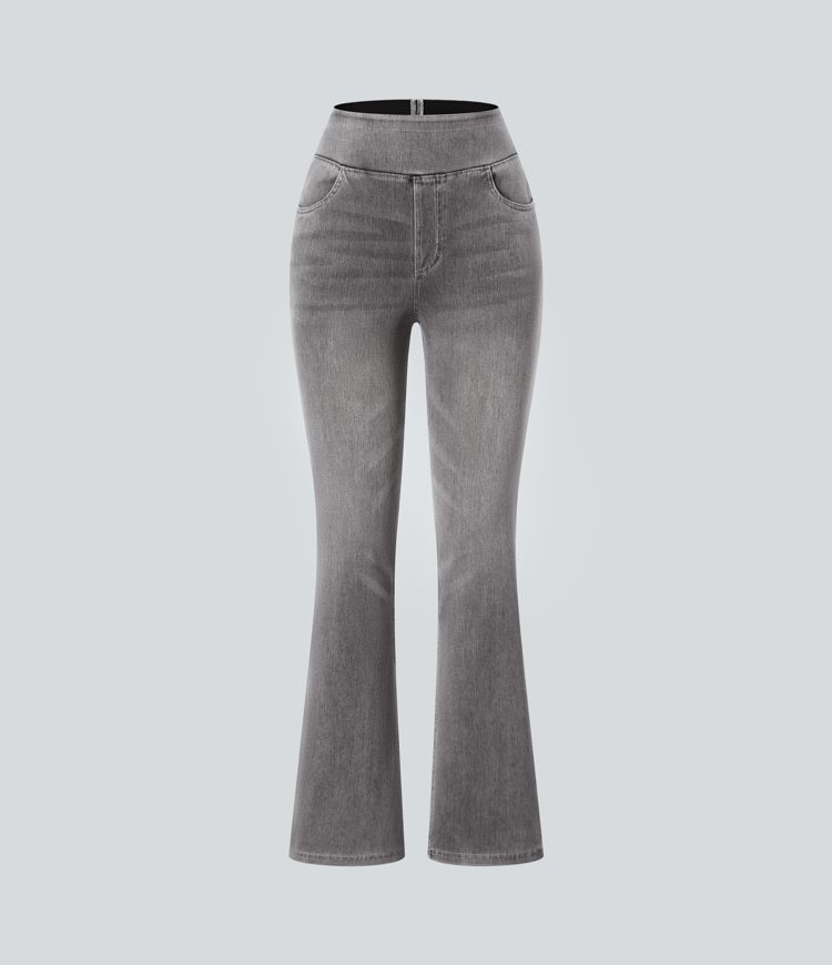 Halara Flex™ High Waist Hose mit Taschen, gewaschene lässige Bootcut-Jeans