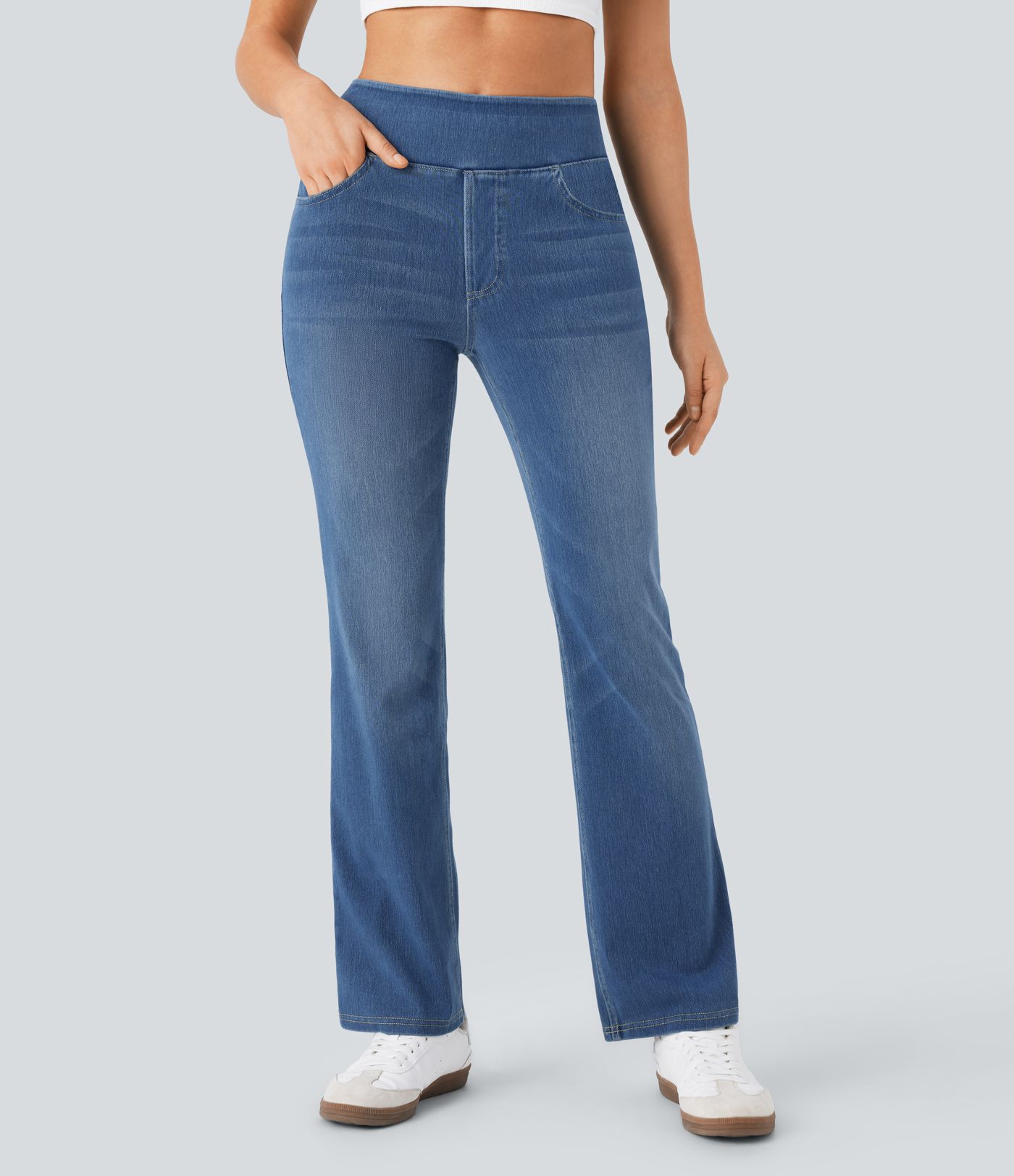 Halara Flex™ High Waisted Pockets Washed Casual Bootcut Jeans