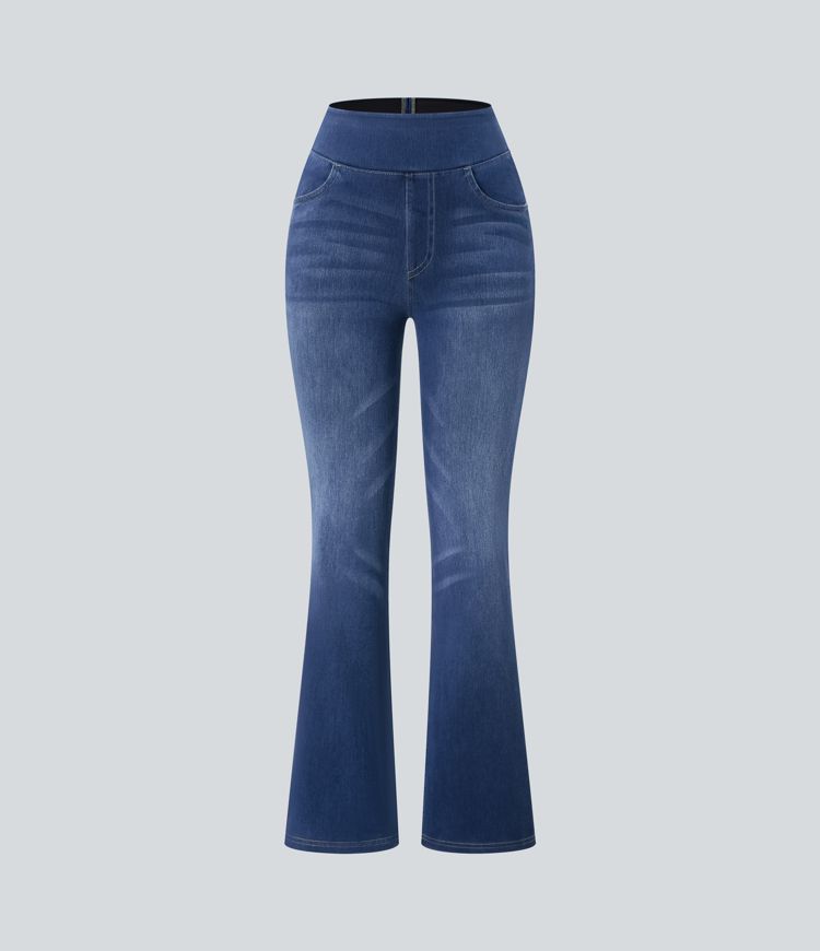 Jean décontracté Halara Flex™ bootcut extensible délavé taille haute à poches multiples