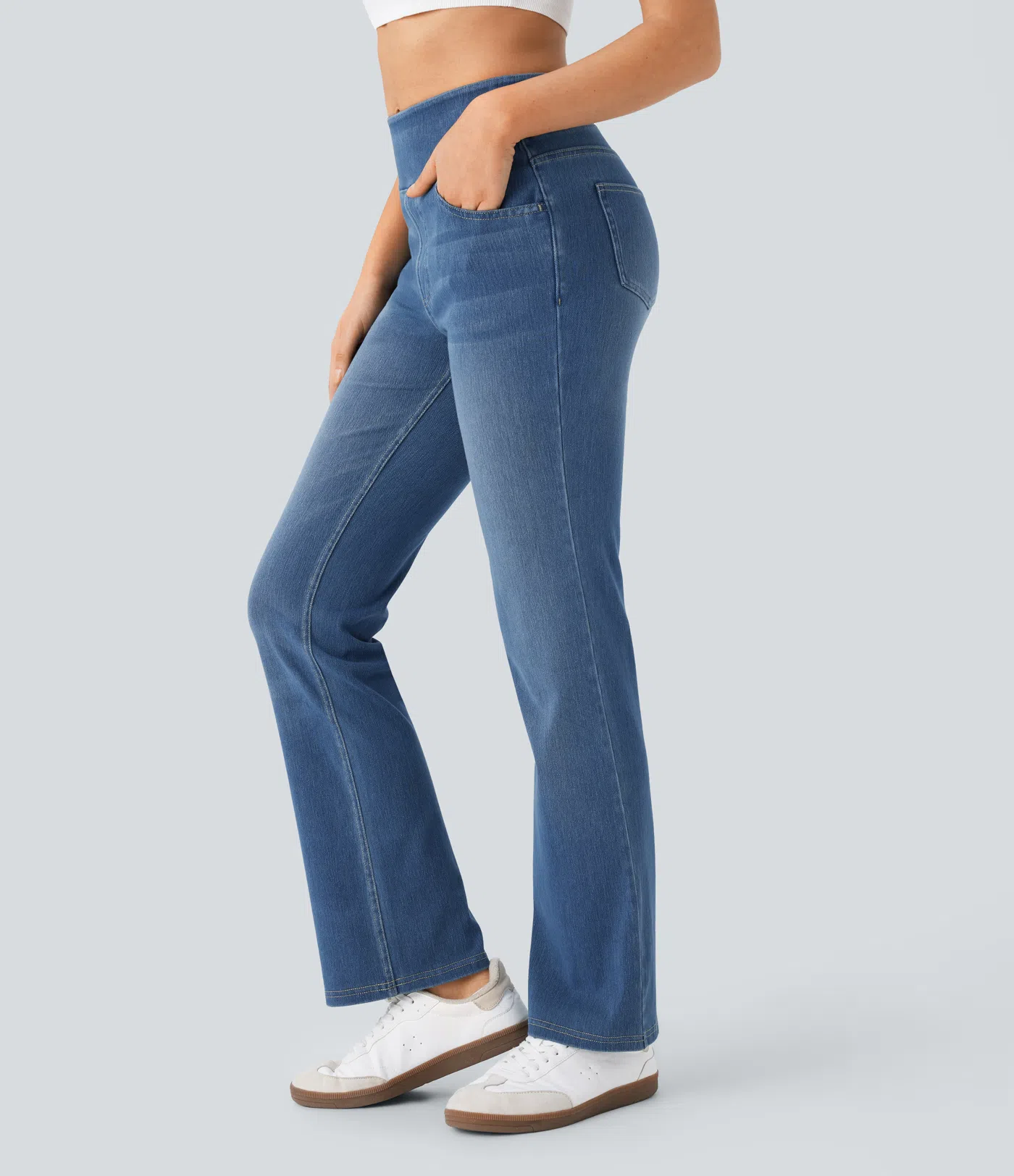 HalaraMagic™ High Waisted Multiple Pockets Washed Stretchy Knit Casual Bootcut Jeans