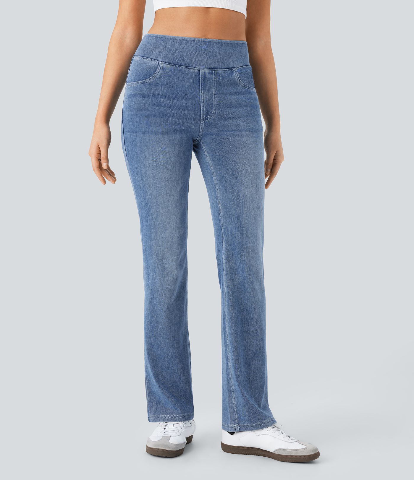 Halara Flex™ High Waisted Pockets Washed Casual Bootcut Jeans