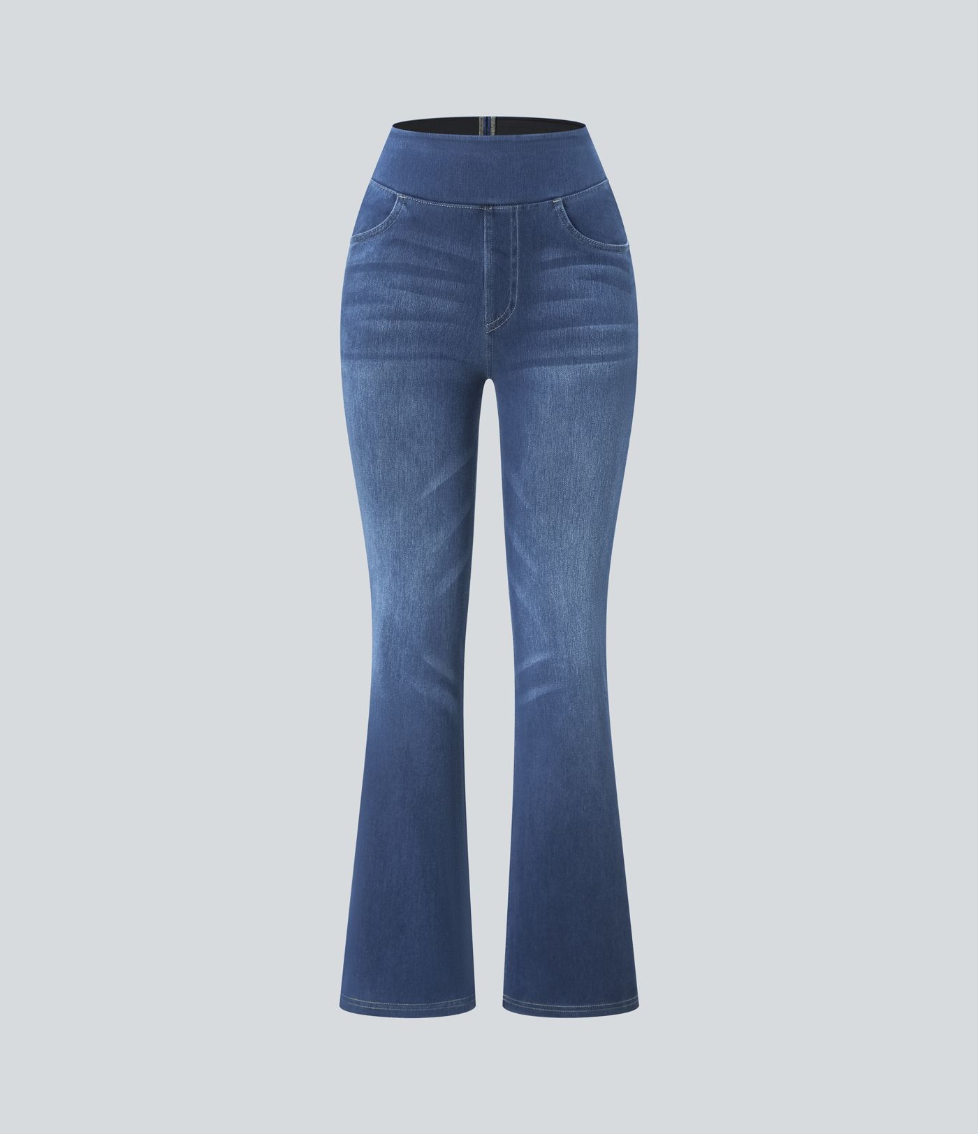Jeans Halara Flex™ Denim tiro alto lavado elástico múltiple bolsillo corte acampanado