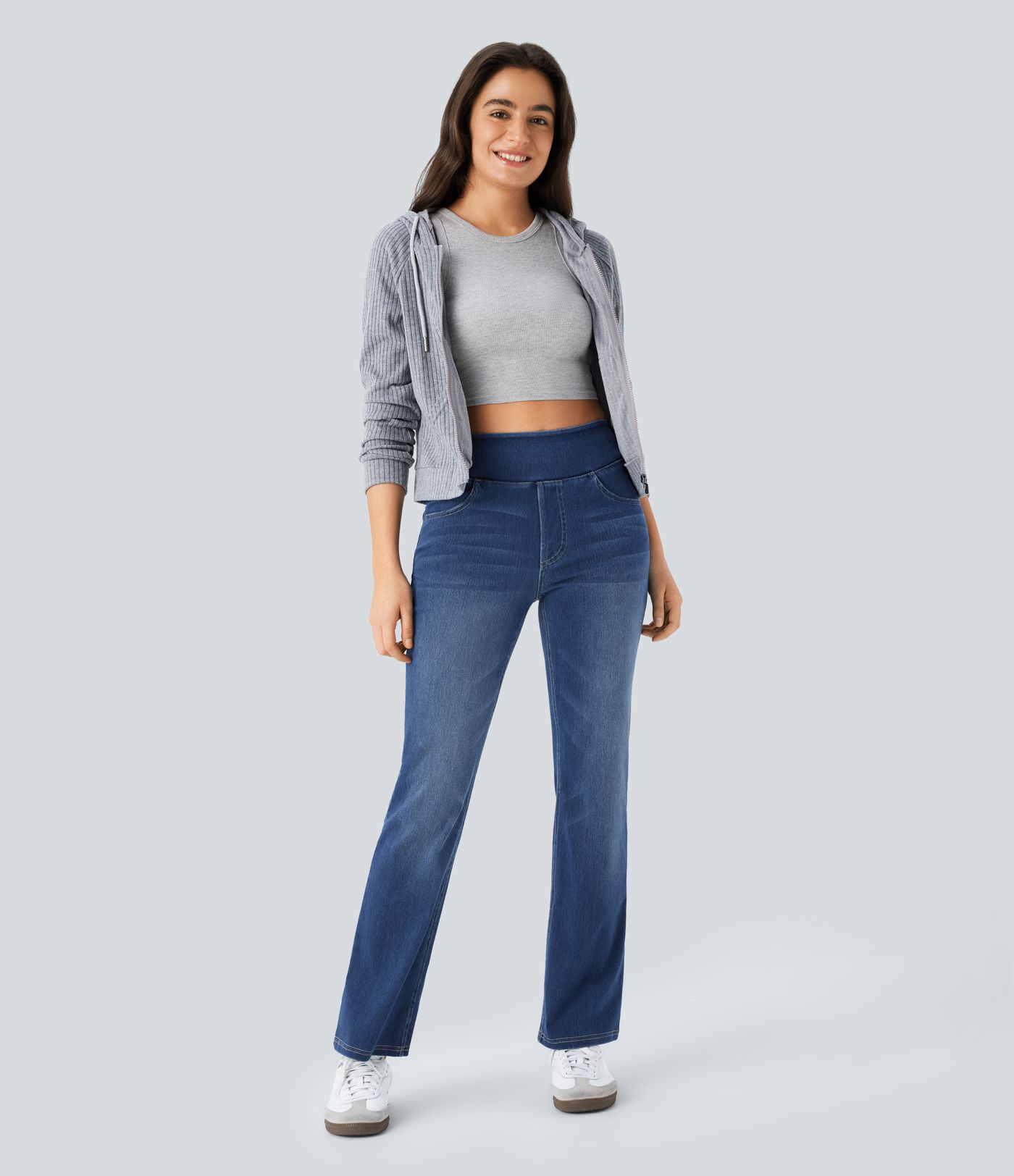 Halara Flex™ High Waisted Pockets Washed Denim Women Straight Leg Casual Bootcut Jeans