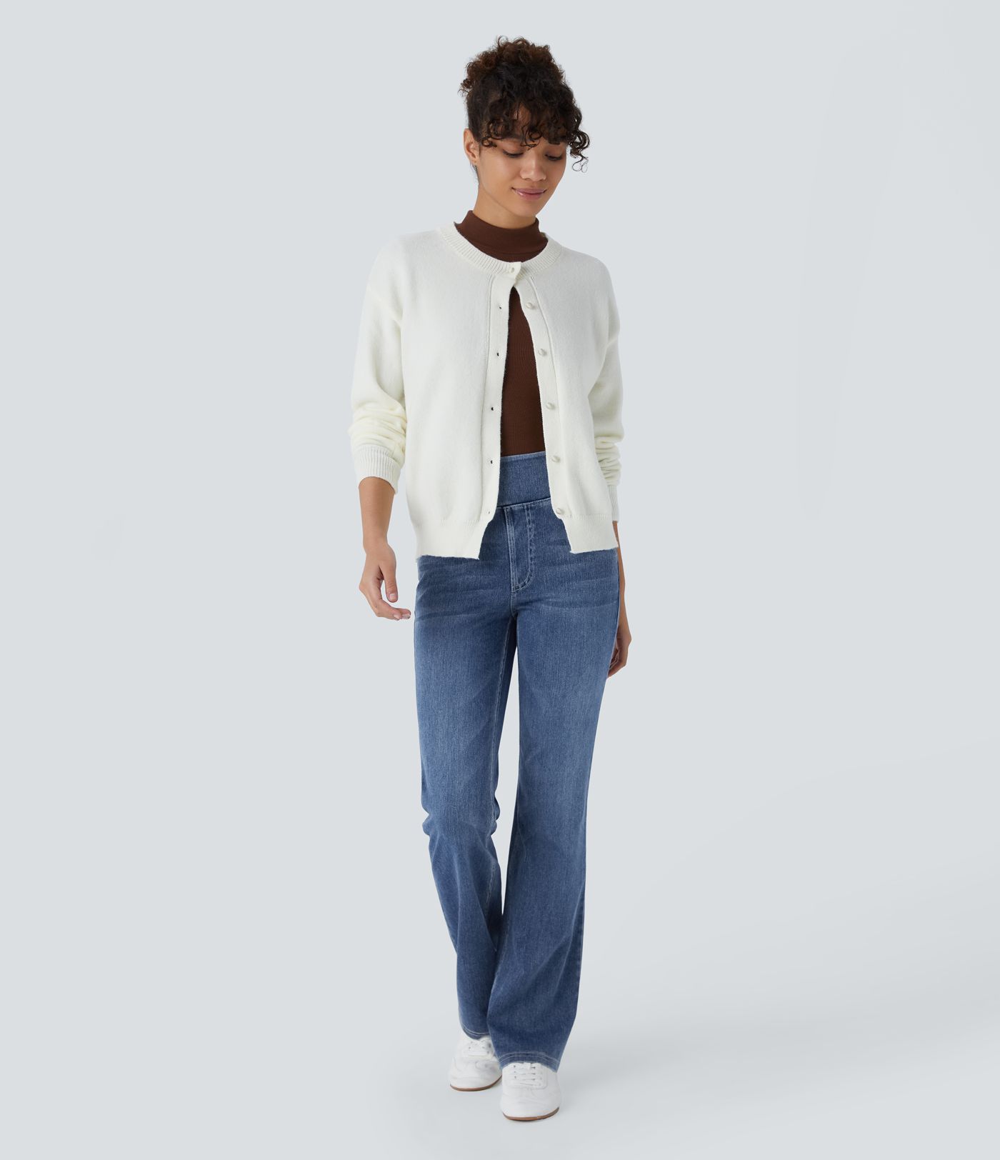 Jeans Halara Flex™ Denim tiro alto lavado elástico múltiple bolsillo corte acampanado