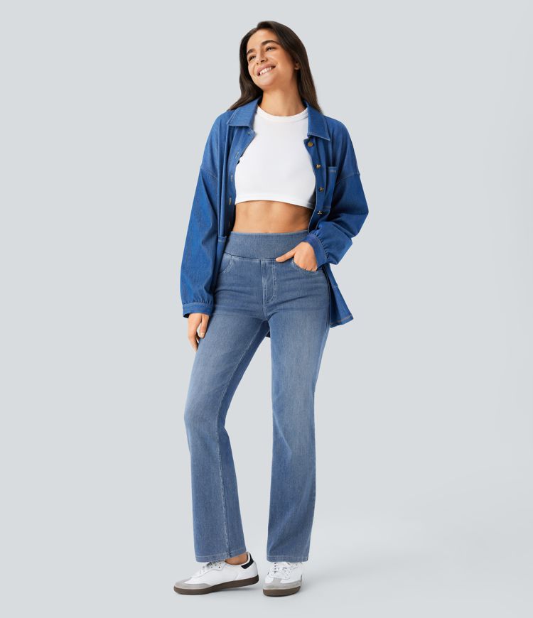 Halara Flex™ High Waisted Pockets Washed Casual Bootcut Jeans