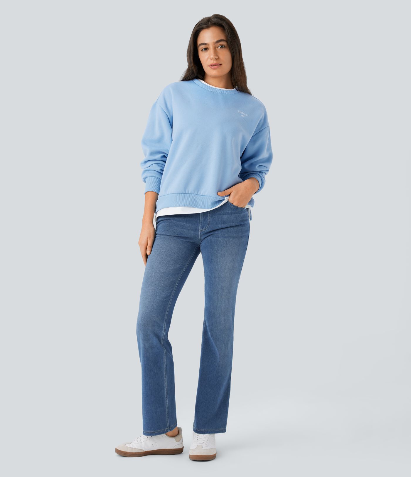 Halara Flex™ High Waisted Pockets Washed Casual Bootcut Jeans