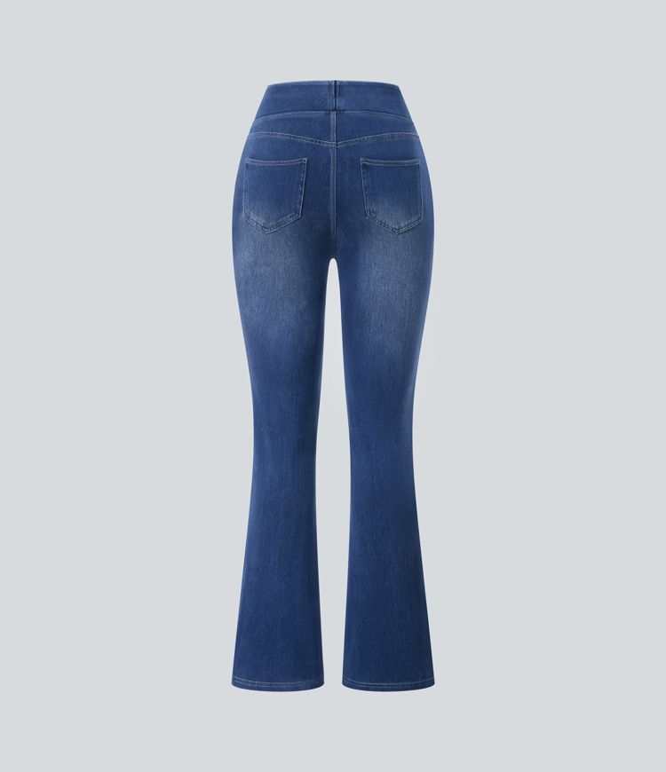 Jean décontracté Halara Flex™ bootcut extensible délavé taille haute à poches multiples