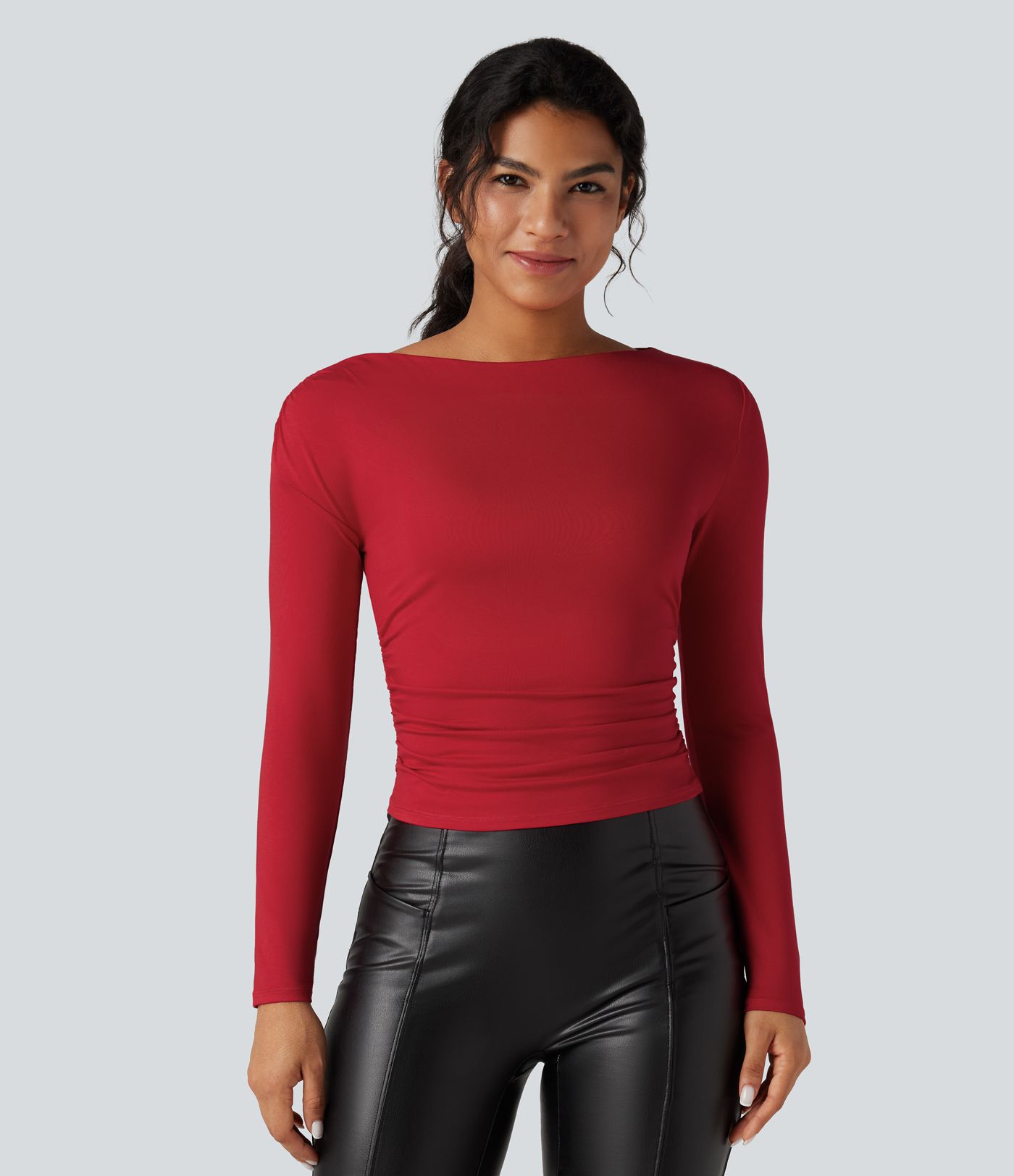 Lässiges, gerafftes Oberteil mit langen Ärmeln und One-Shoulder-Design