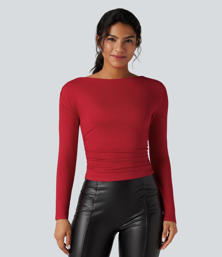 Lässiges, gerafftes Oberteil mit langen Ärmeln und One-Shoulder-Design