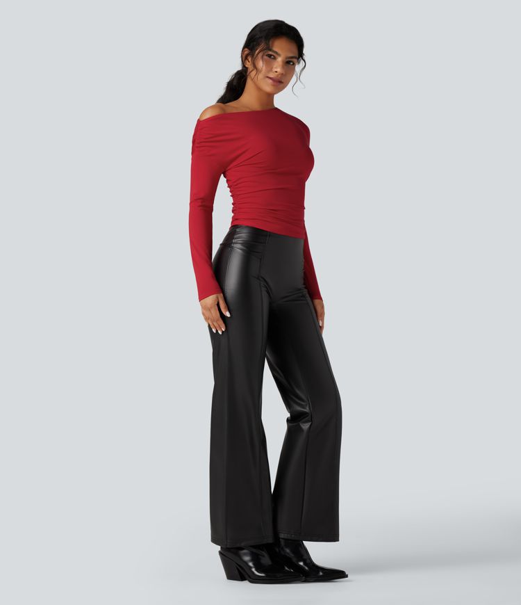 Lässiges, gerafftes Oberteil mit langen Ärmeln und One-Shoulder-Design