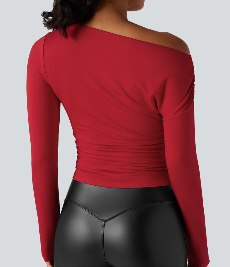 Lässiges, gerafftes Oberteil mit langen Ärmeln und One-Shoulder-Design