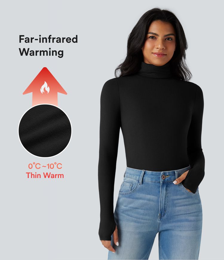 Turtleneck Long Sleeve Thumb Hole Casual Warming Top