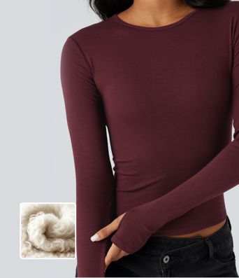 Round Neck Long Sleeve Thumb Holes Casual Wool-Blend Top