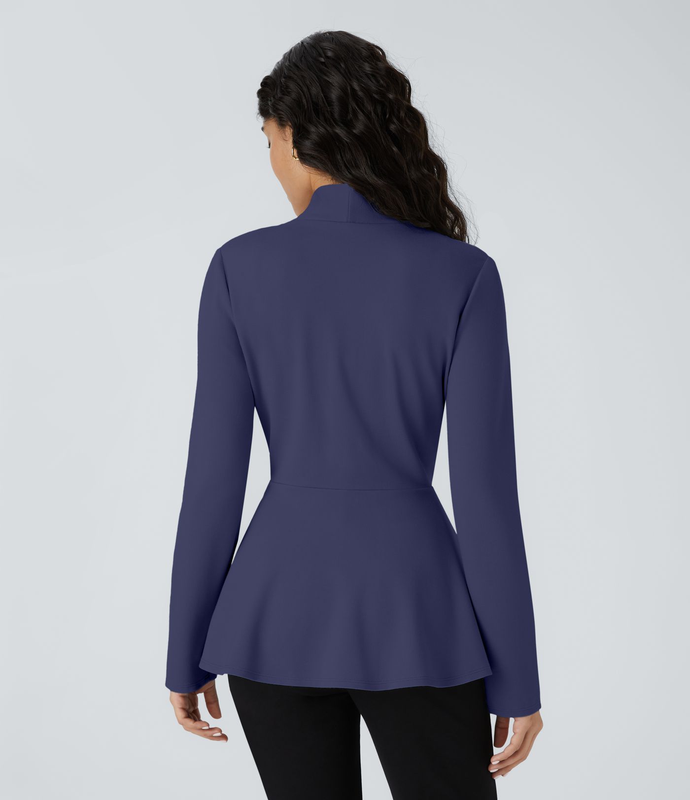 V Neck Single Front Work Peplum Jacket