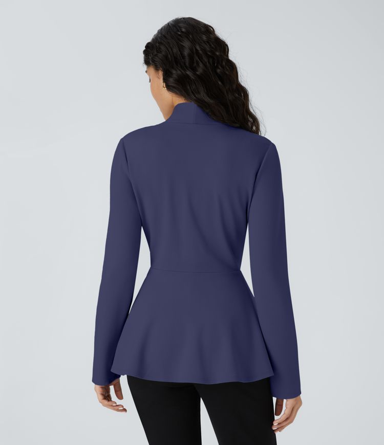 V Neck Single Button Front Work Peplum Jacket