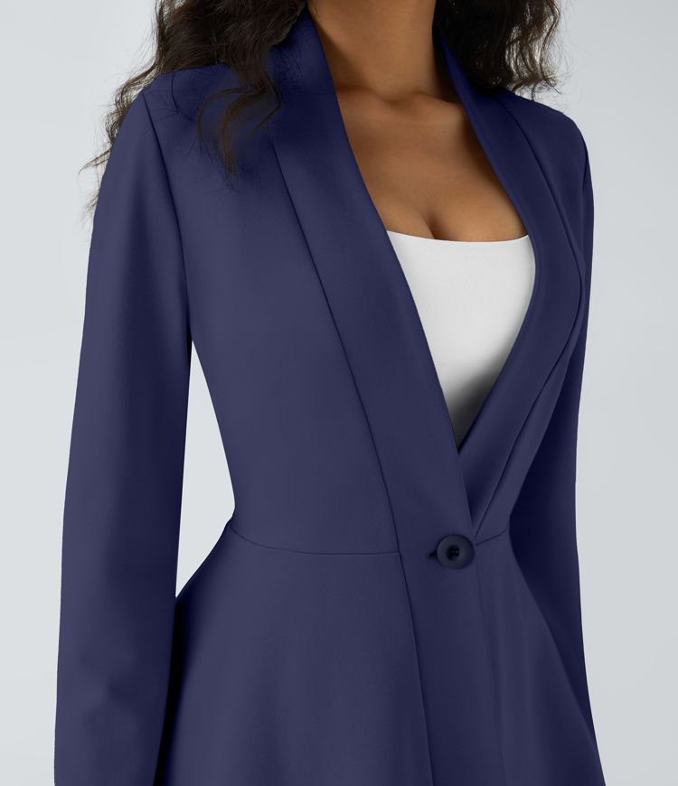 V Neck Single Front Work Peplum Jacket
