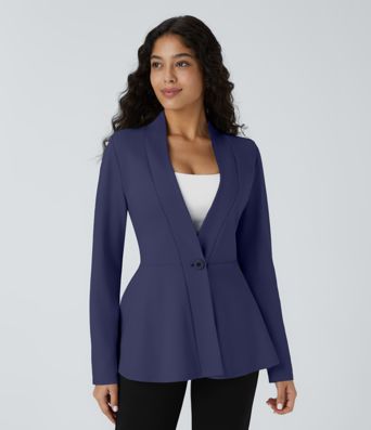 V Neck Single Front Work Peplum Jacket