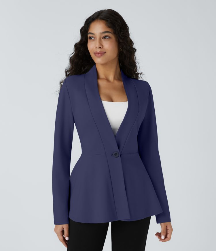 V Neck Single Front Work Peplum Jacket