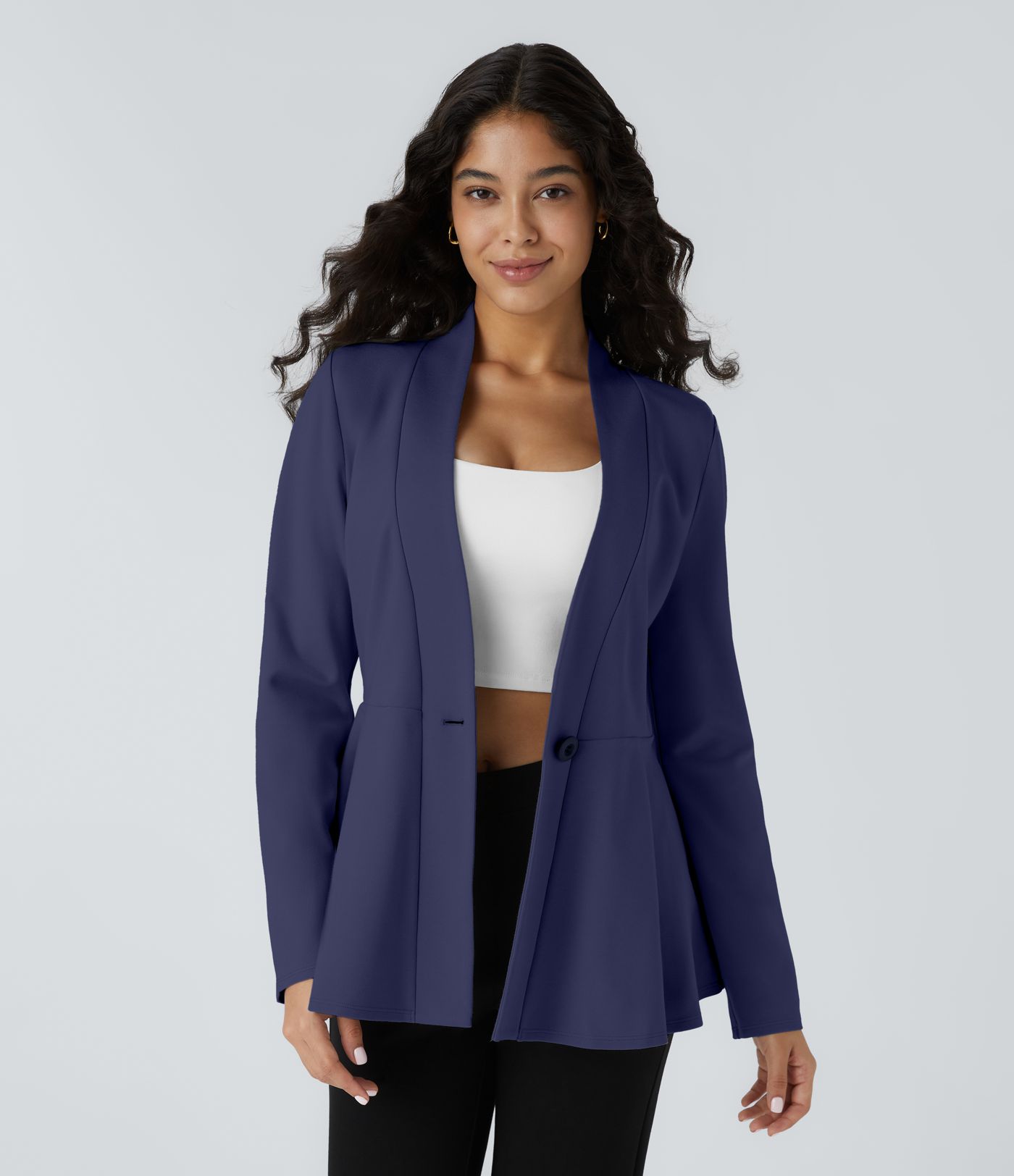 V Neck Single Front Work Peplum Jacket