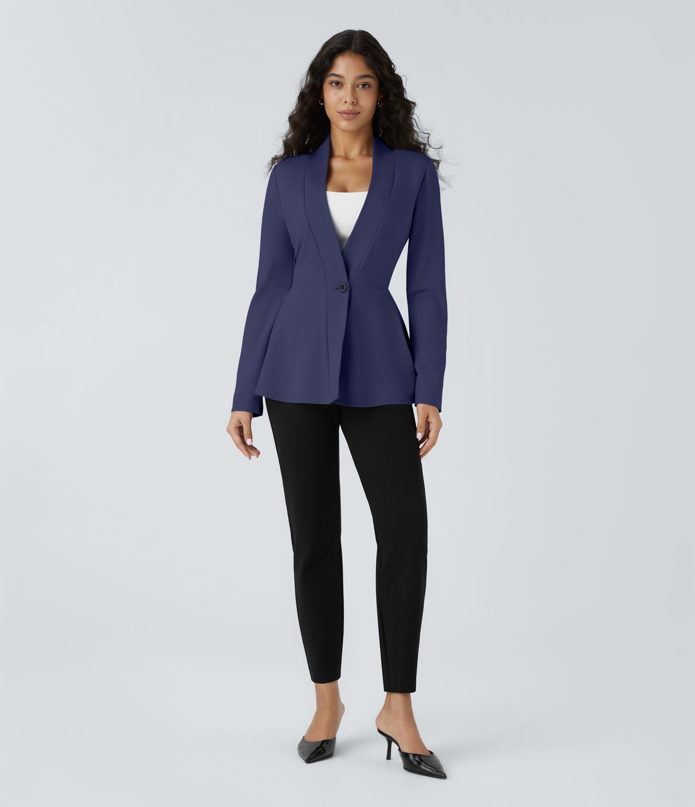 V Neck Single Front Work Peplum Jacket
