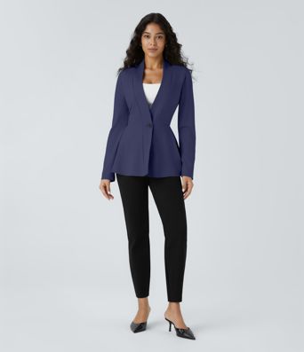 V Neck Single Front Work Peplum Jacket