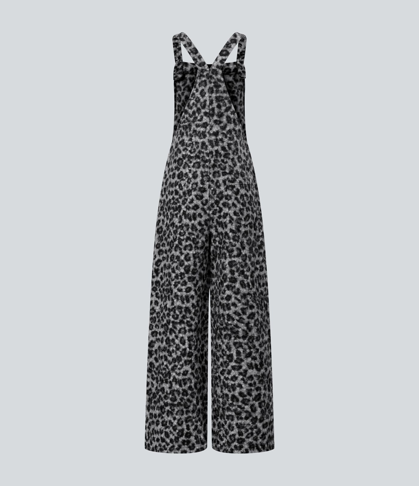 Square Neck Leopard Print Teddy Casual Baggy Overalls with Pockets
