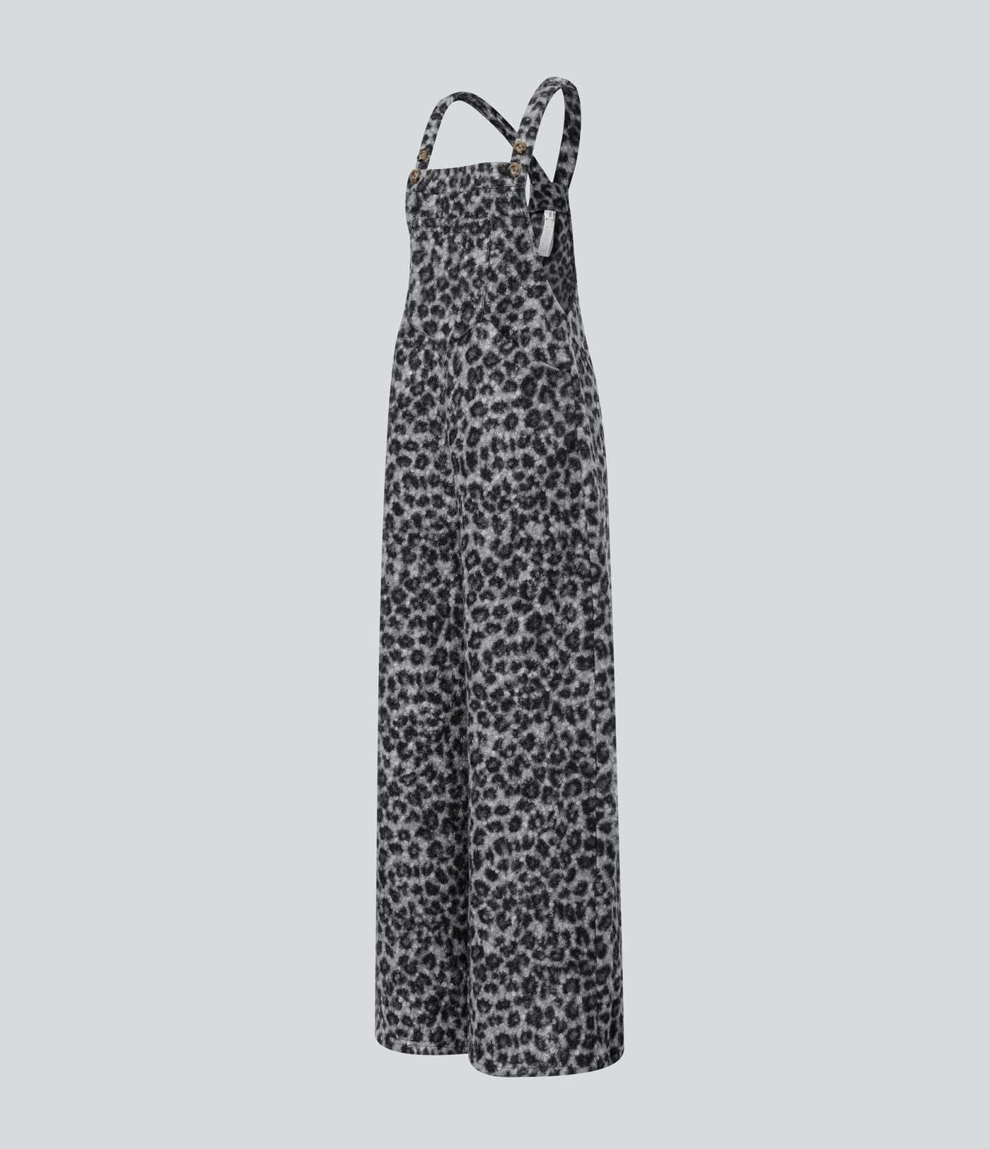 Square Neck Leopard Print Teddy Casual Baggy Overalls with Pockets