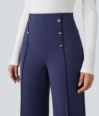 Halara Flex™ hochgeschnittene, bauchformende Arbeitshose mit weitem Bein