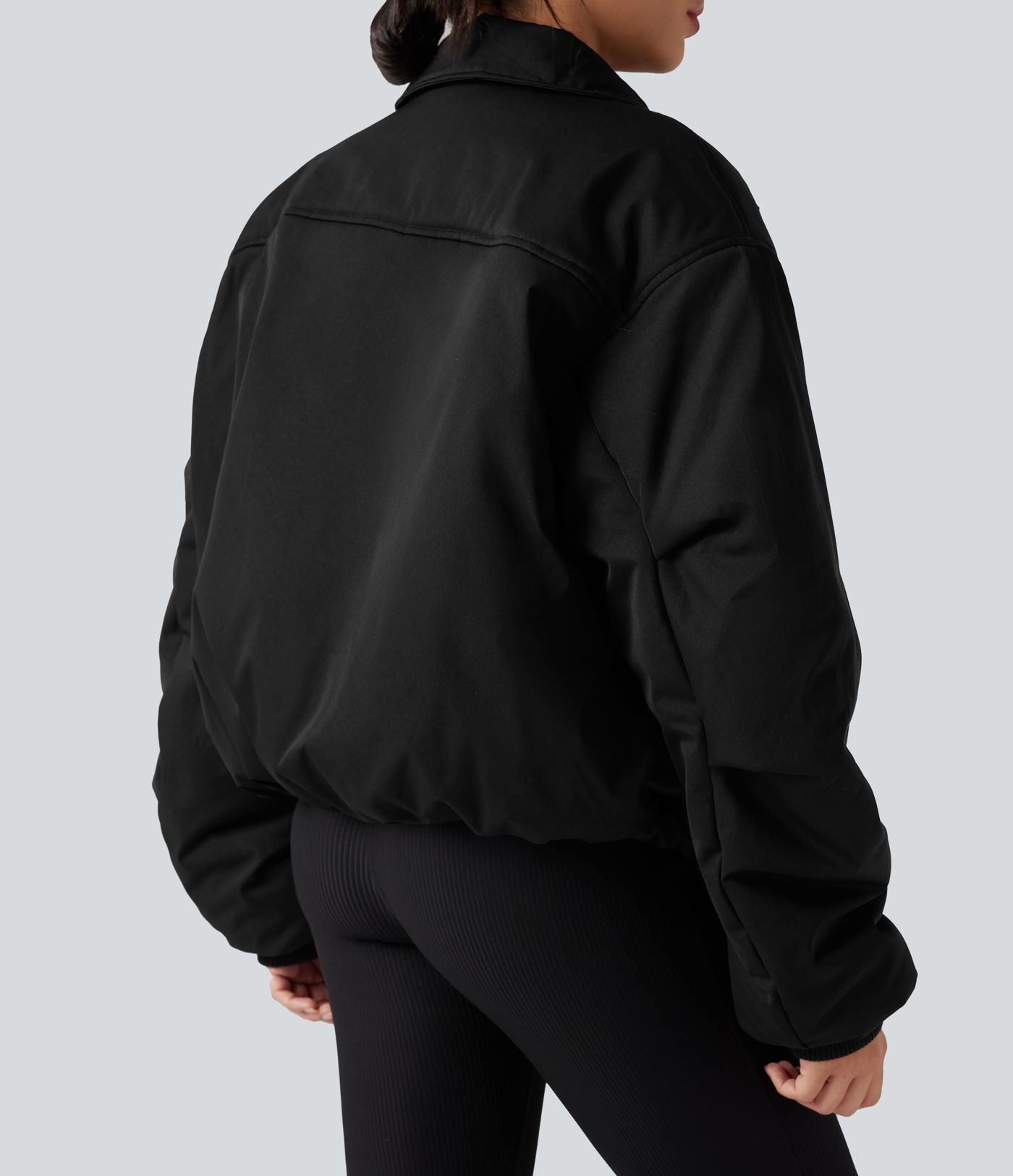 High Neck Long Sleeve Zipper Casual Puffer Jacket with Pockets