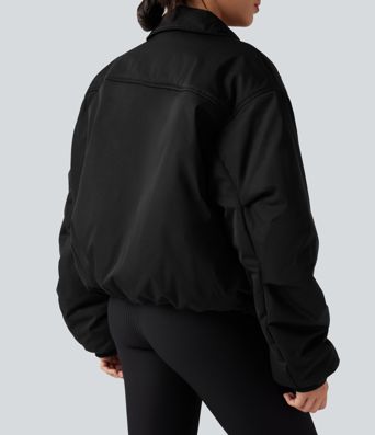 High Neck Long Sleeve Zipper Casual Puffer Jacket with Pockets