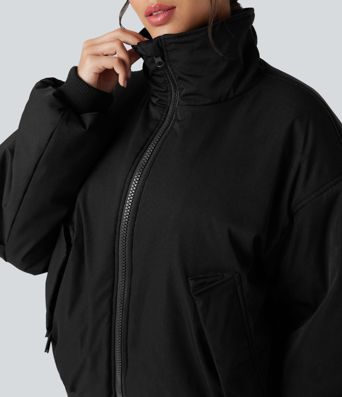 High Neck Long Sleeve Zipper Casual Puffer Jacket with Pockets