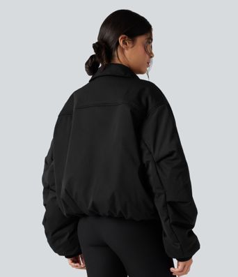 High Neck Long Sleeve Zipper Casual Puffer Jacket with Pockets