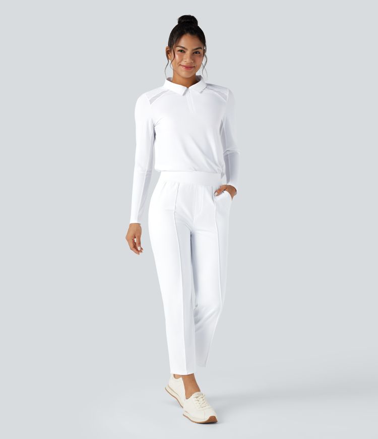 Top de sport golf col polo demi-zip mesh contrastant toucher frais séchage rapide manches longues