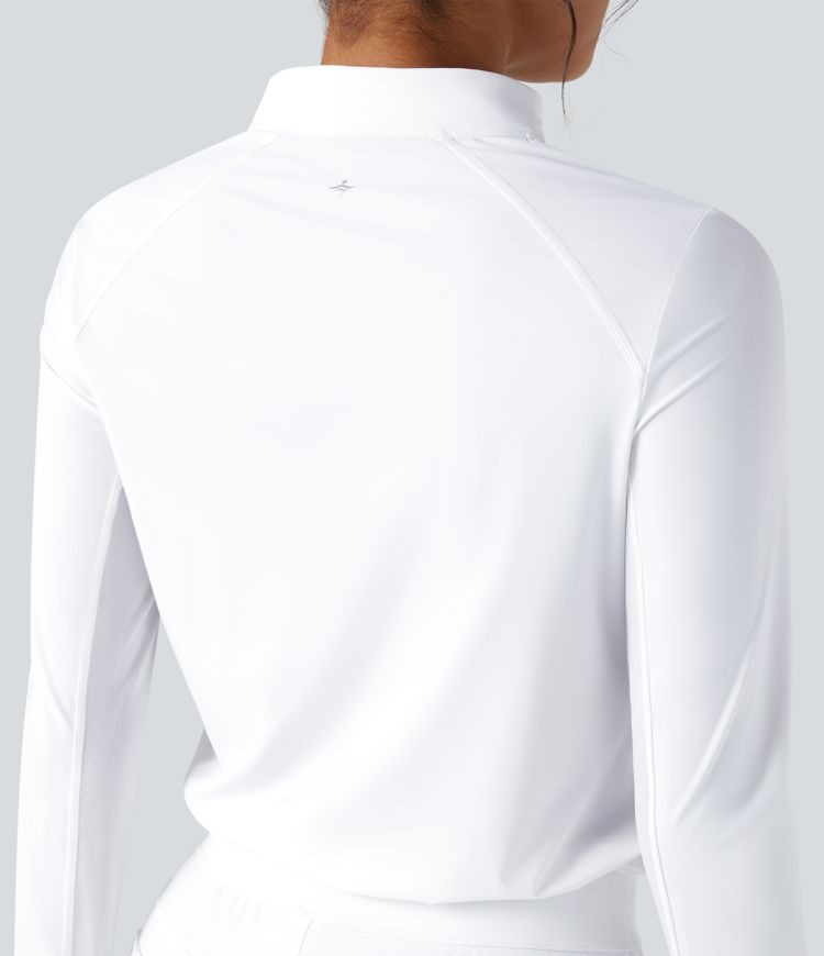 Top de sport golf col polo demi-zip mesh contrastant toucher frais séchage rapide manches longues