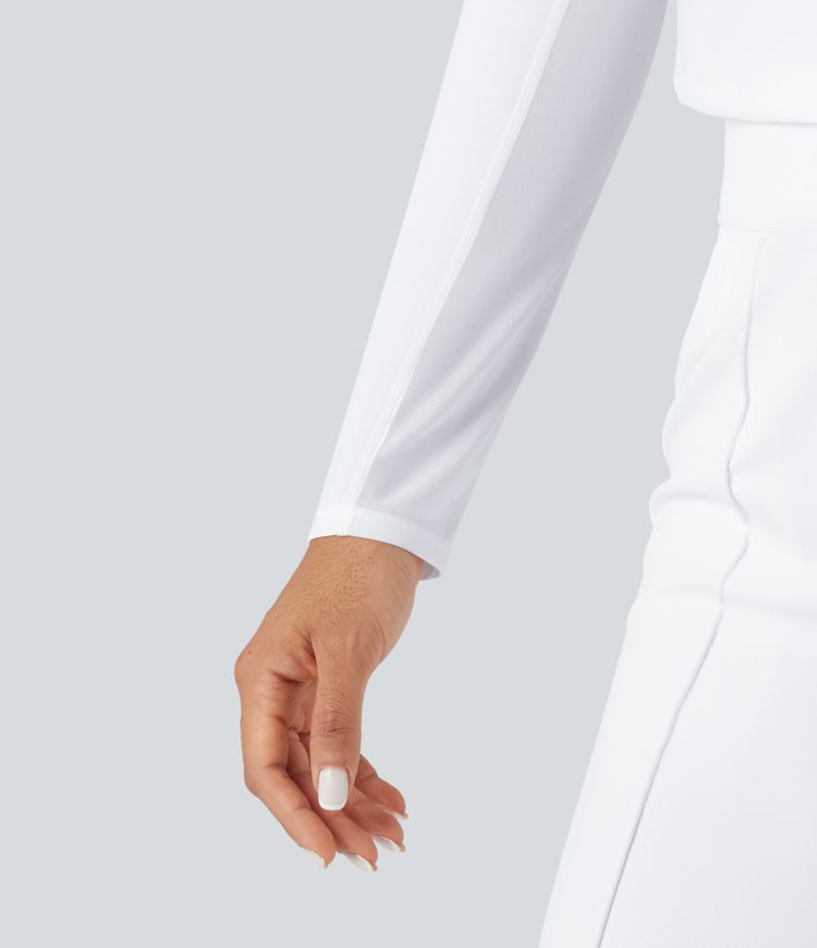 Top de sport golf col polo demi-zip mesh contrastant toucher frais séchage rapide manches longues