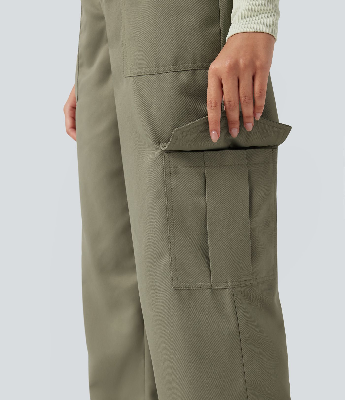 Mid Rise Casual Straight-leg Cargo Pants with Pockets