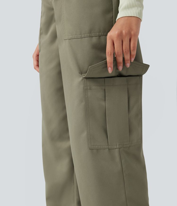 Mid Rise Casual Straight-leg Cargo Pants with Pockets