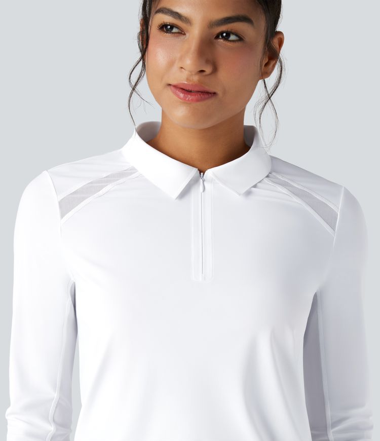 Top de sport golf col polo demi-zip mesh contrastant toucher frais séchage rapide manches longues