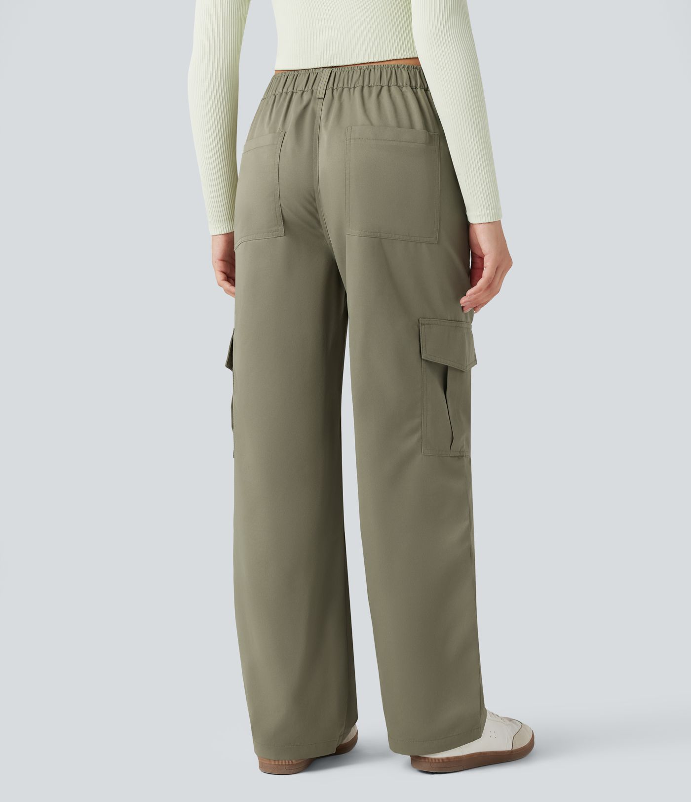 Mid Rise Casual Straight-leg Cargo Pants with Pockets